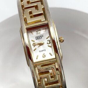 Gold Toned Hinged Bangle Gruen Women's Vintage Geometric Watch - 10mm - WORKS!